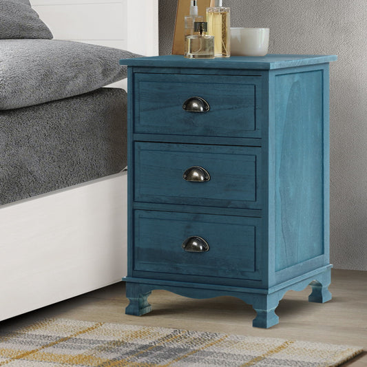 Artiss Thyme Bedside Table 3 Drawer - Blue