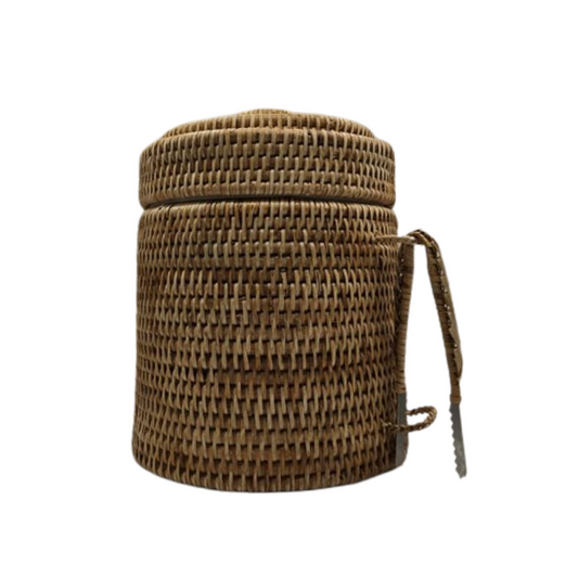 Rattan Ice Bucket with Matching Tongs - Natural