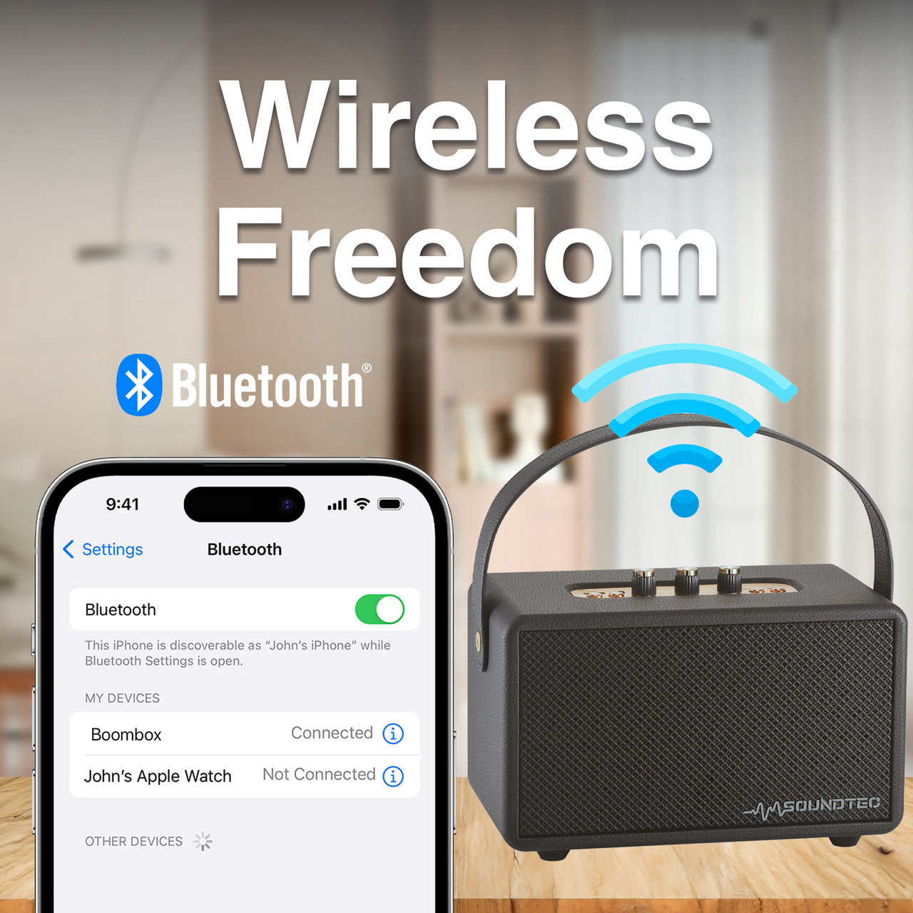 SoundTec Retro Bluetooth Boombox - Black