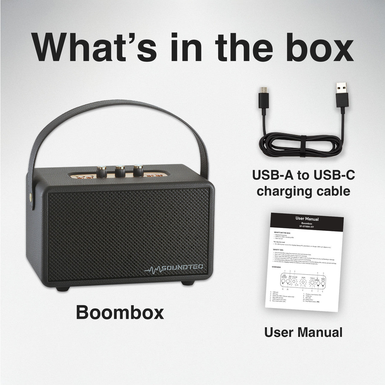 SoundTec Retro Bluetooth Boombox - Black