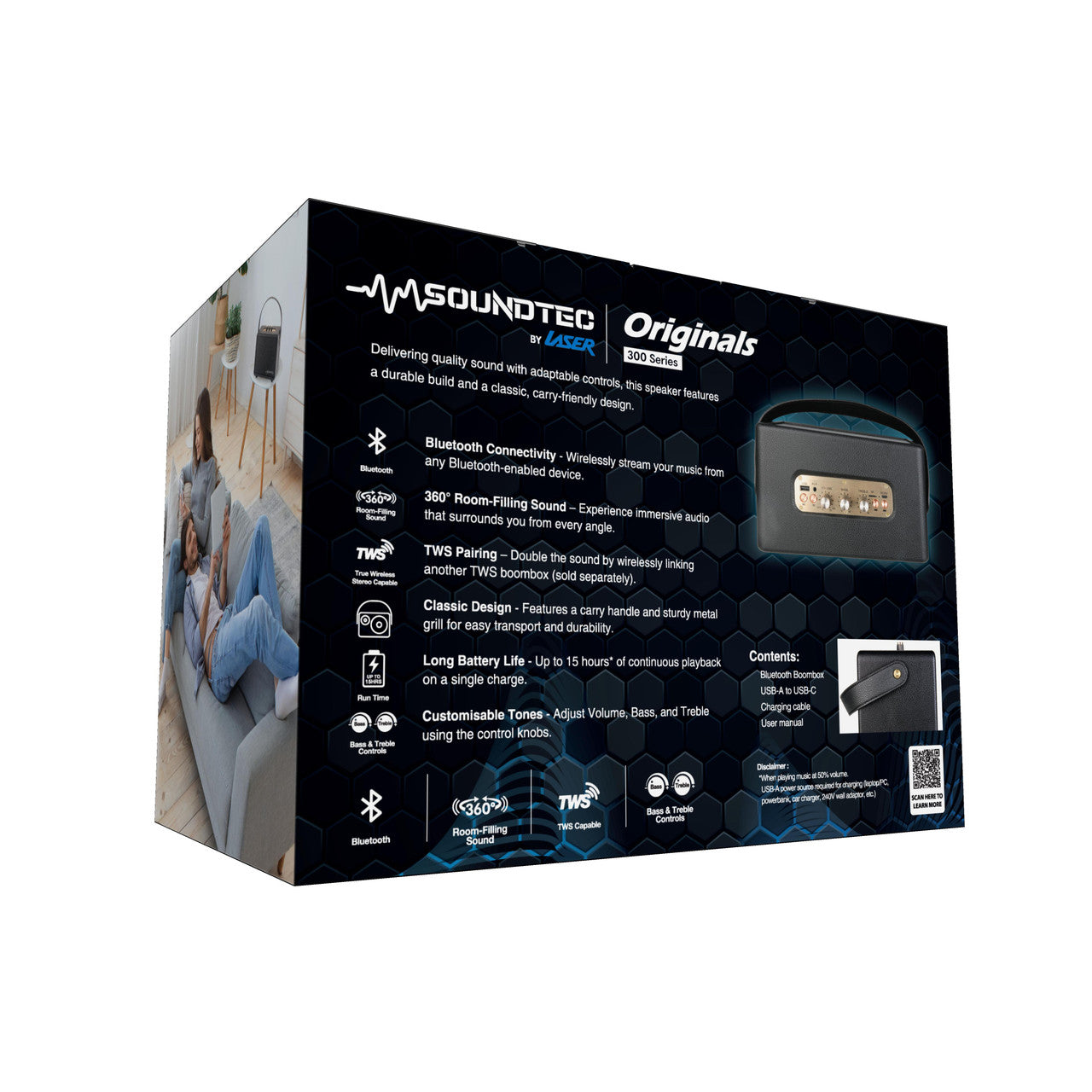 SoundTec Retro Bluetooth Boombox - Black