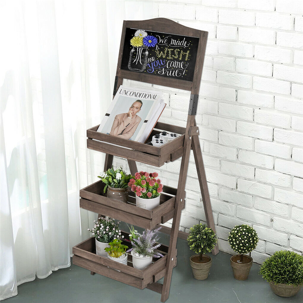 Vintage Wooden Chalkboard Easel with 3 Shelves