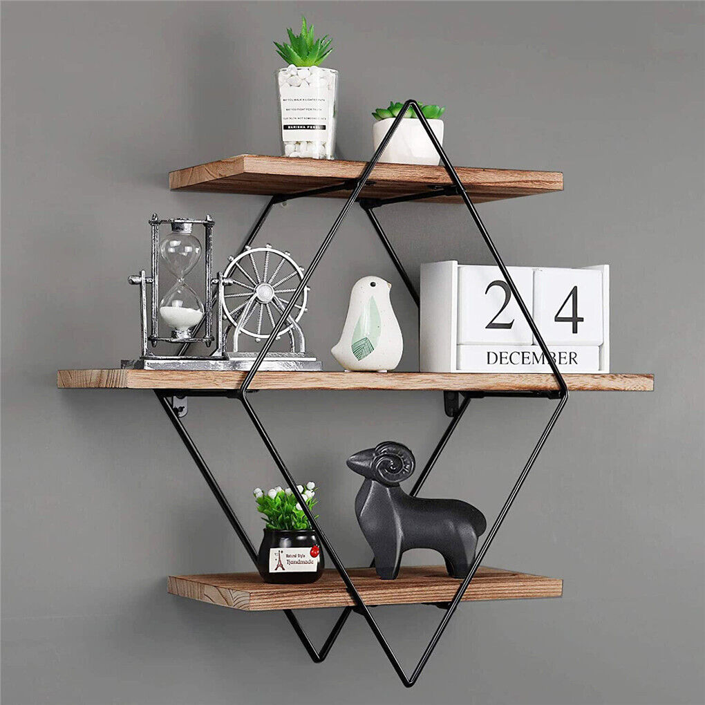 3-Tier Rustic Wood Floating Wall Shelves