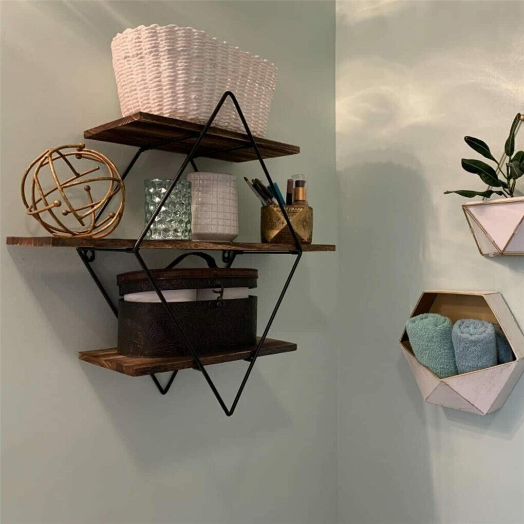 3-Tier Rustic Wood Floating Wall Shelves