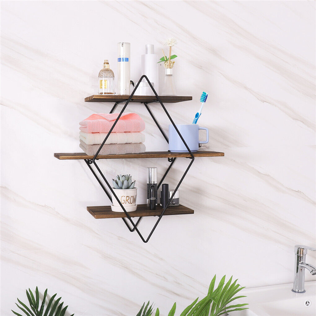 3-Tier Rustic Wood Floating Wall Shelves
