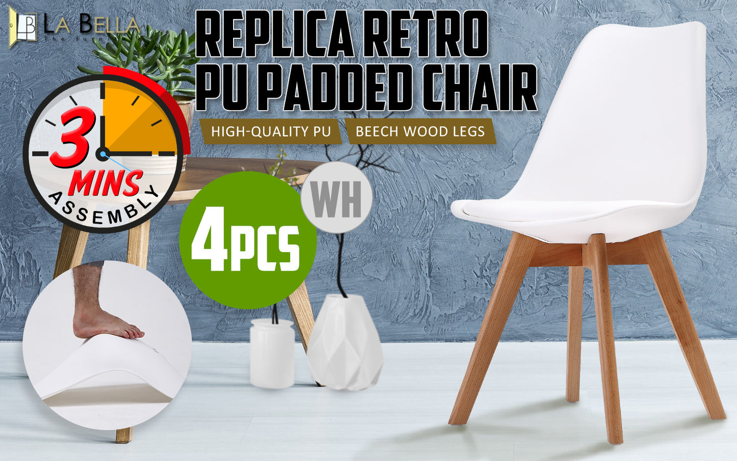 La Bella Padded Dining Cafe Chairs x 4  - White