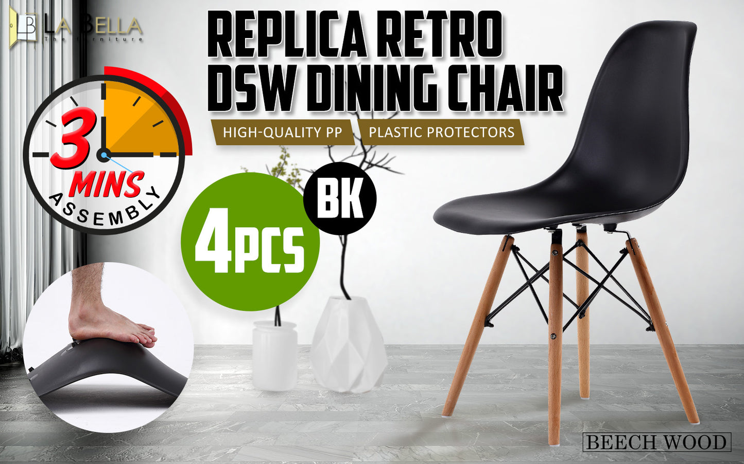 La Bella Dining Cafe Chair x 4 - Black