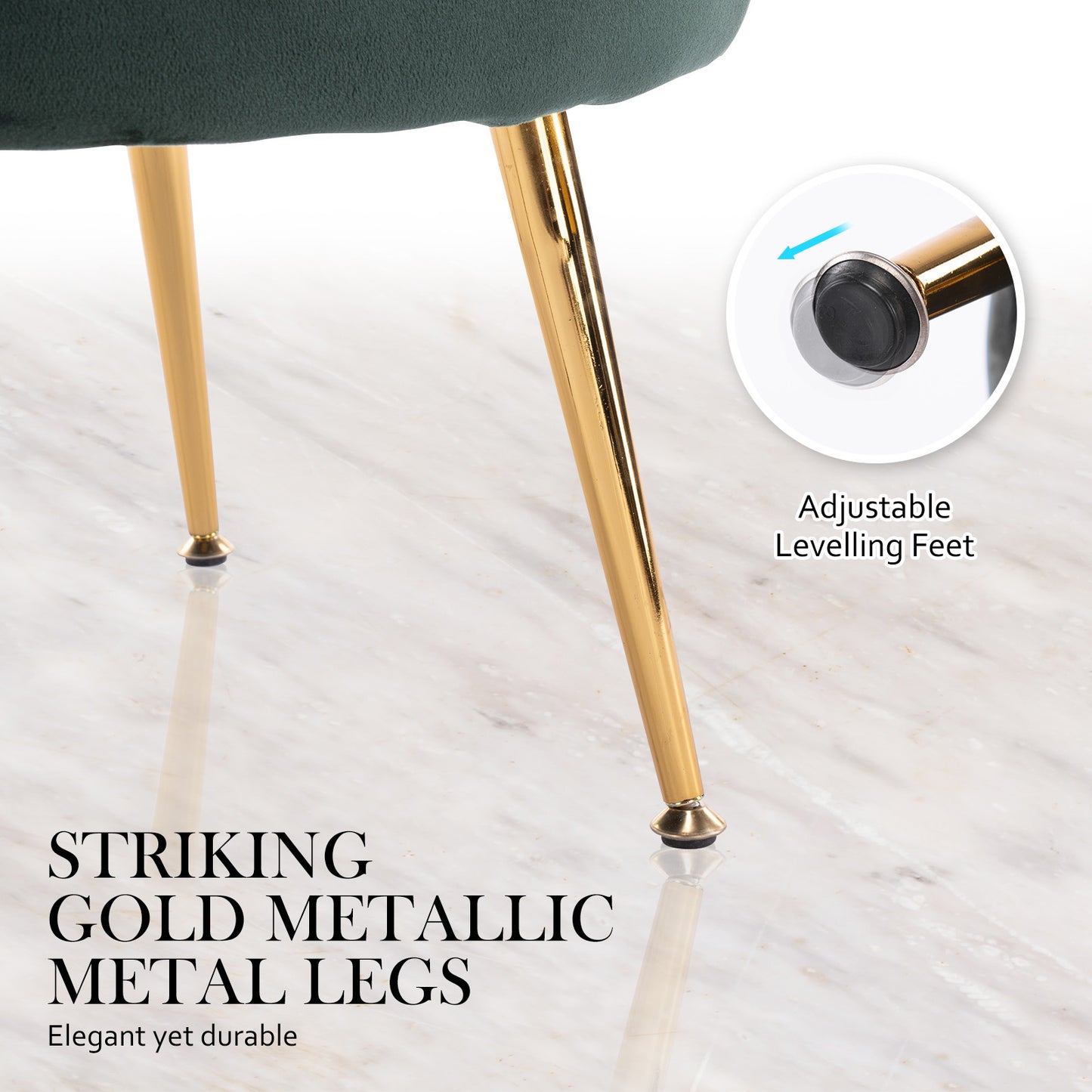 La Bella Velvet Shell Armchair and Round Ottoman - Green