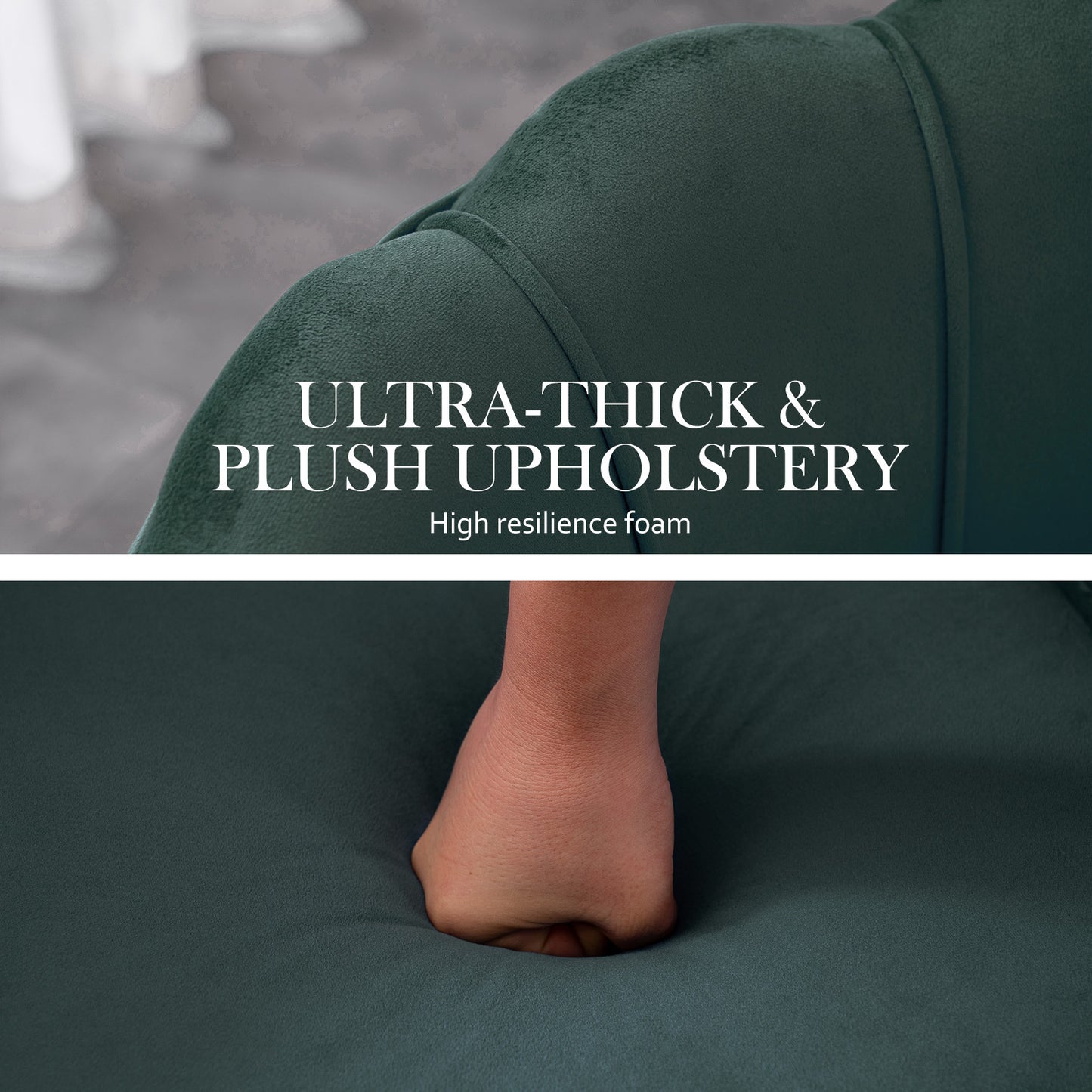 La Bella Velvet Shell Armchair and Round Ottoman - Green