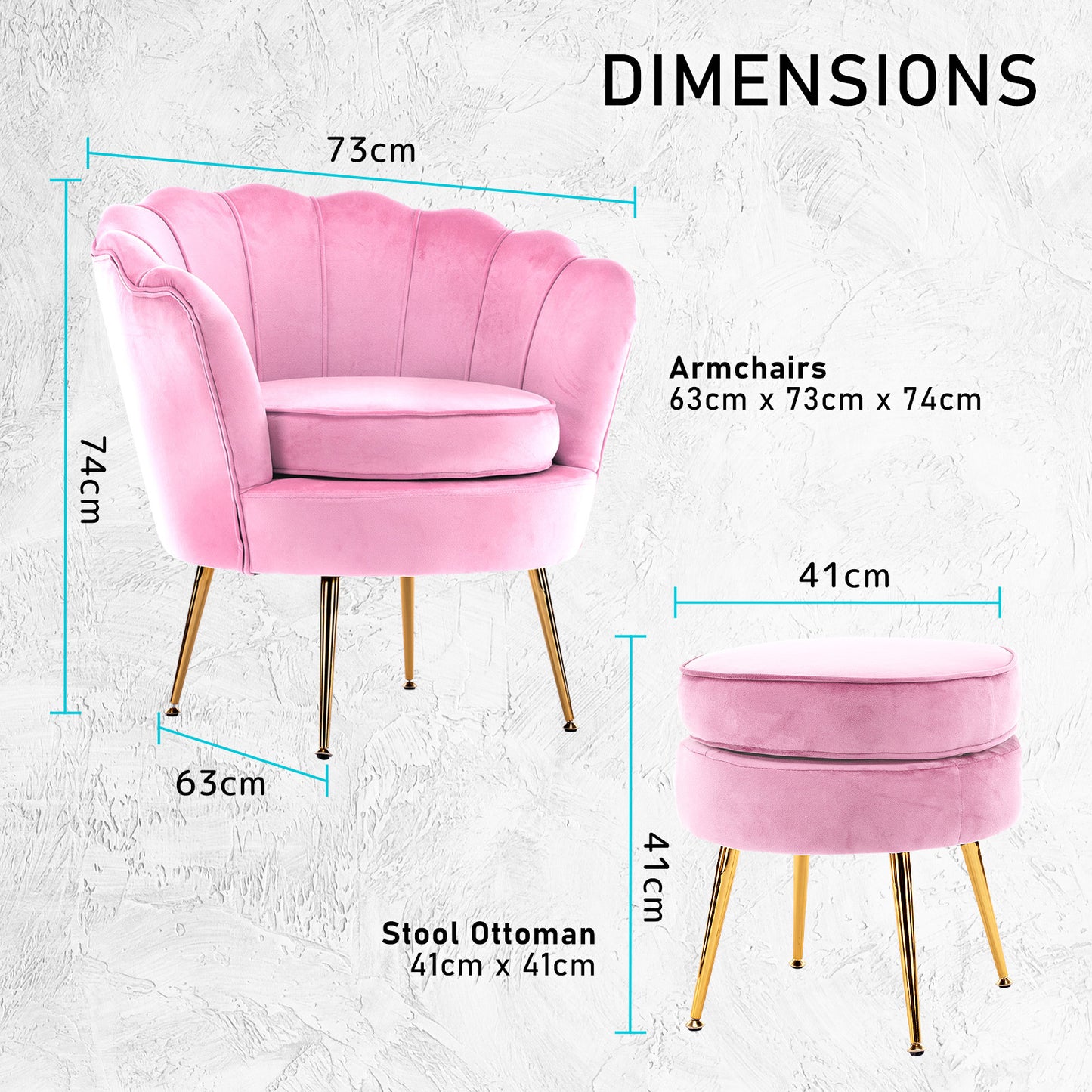La Bella Velvet Shell Armchair and Round Ottoman - Pink