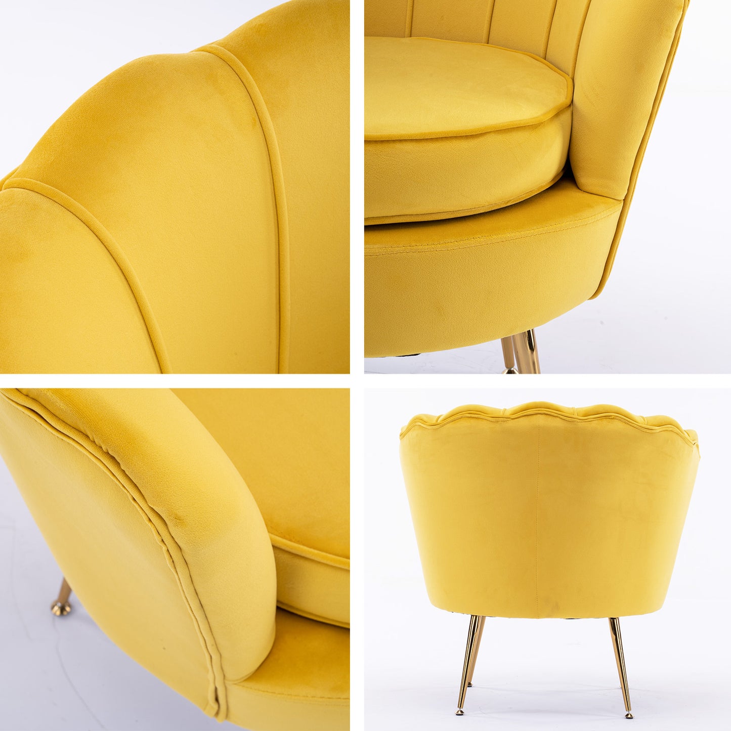 La Bella Velvet Shell Armchair and Round Ottoman - Yellow
