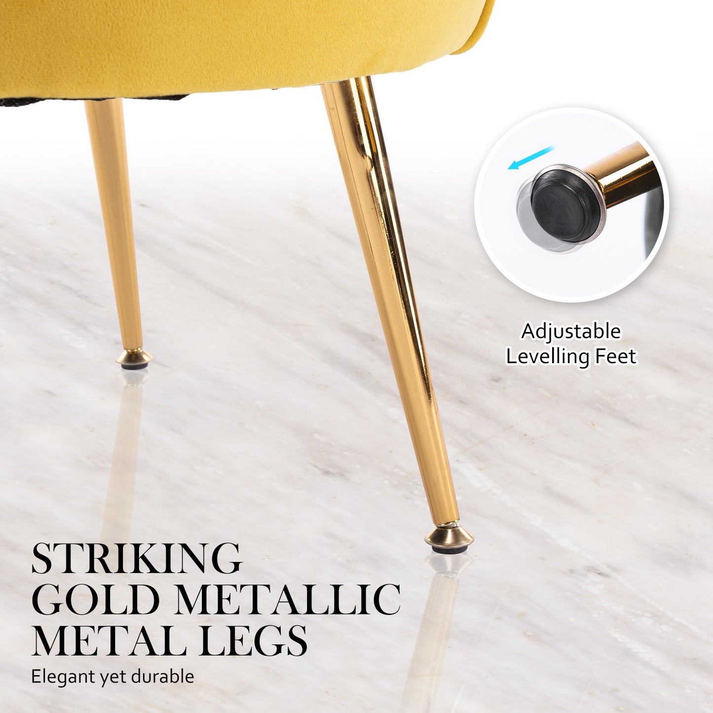 La Bella Velvet Shell Armchair and Round Ottoman - Yellow