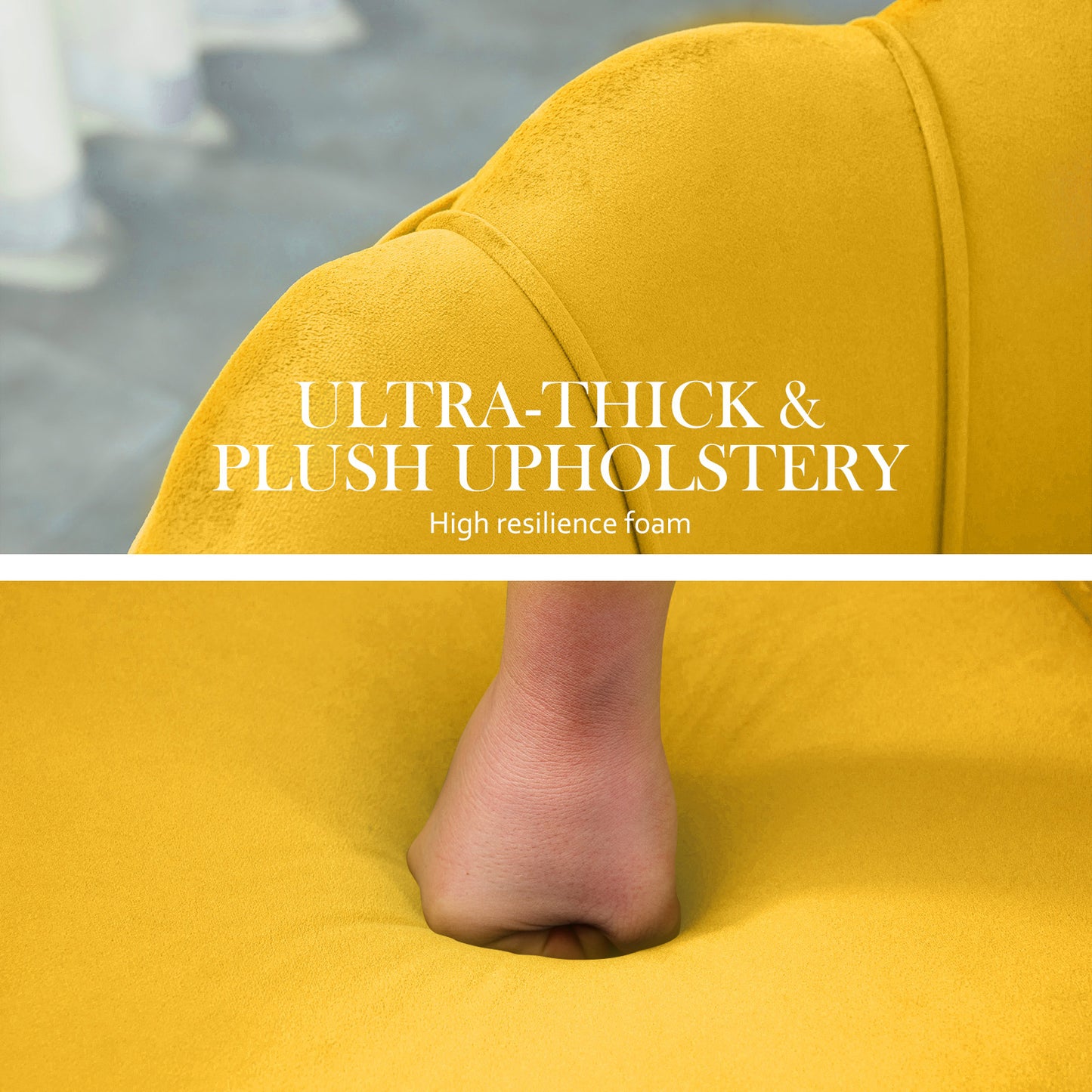 La Bella Velvet Shell Armchair and Round Ottoman - Yellow