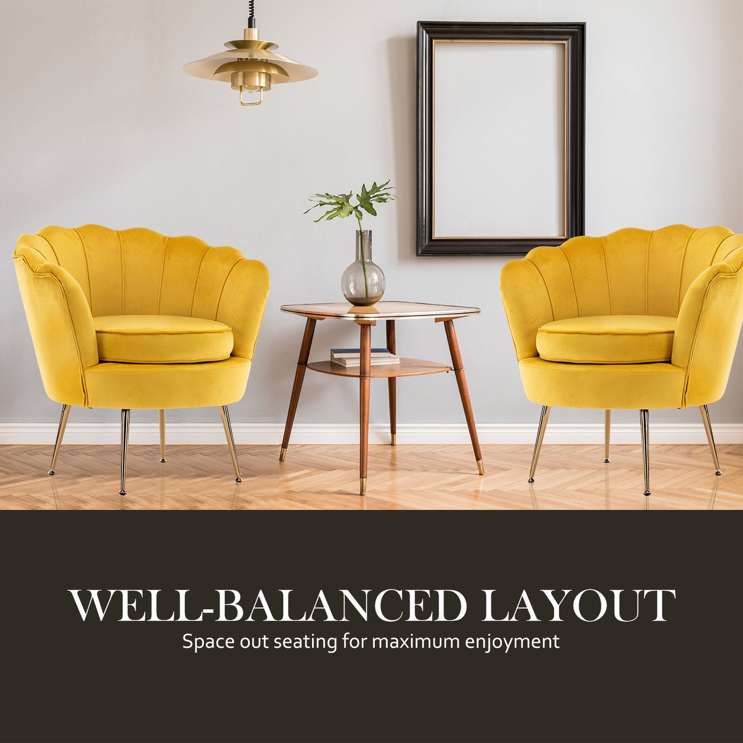 La Bella Velvet Shell Armchair and Round Ottoman - Yellow