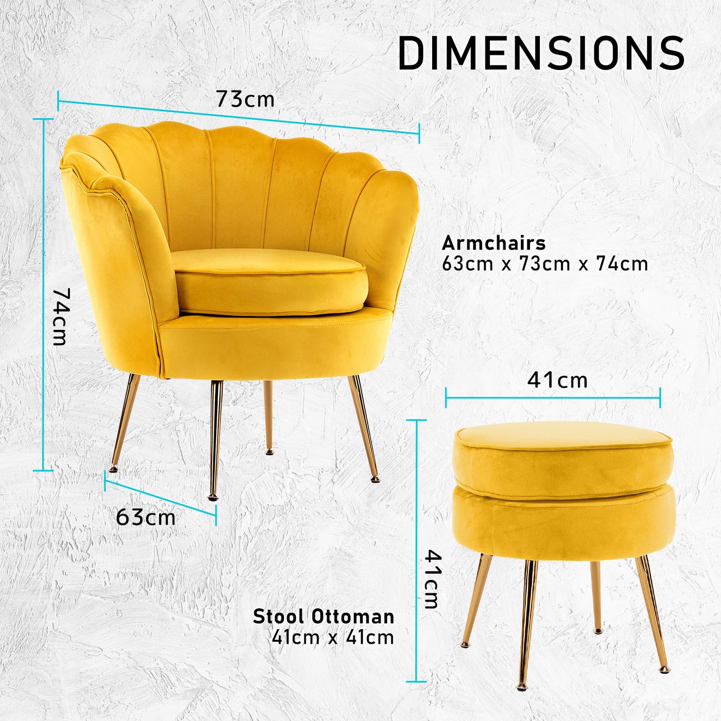 La Bella Velvet Shell Armchair and Round Ottoman - Yellow