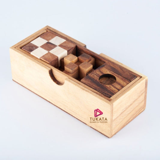 Wooden Puzzle Gift Set – 4 Classic Brainteasers