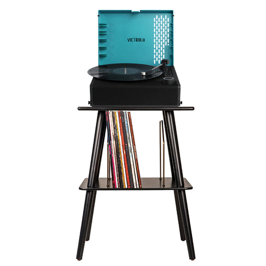 Victrola Revolution Go Turntable - Blue + Entertainment Stand - Black - Bundle