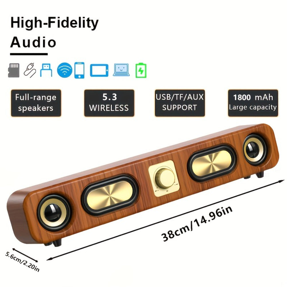 Retro Wood Grain Wireless Bluetooth Soundbar