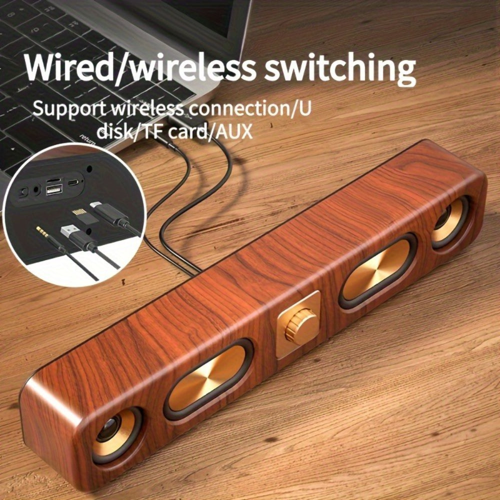 Retro Wood Grain Wireless Bluetooth Soundbar