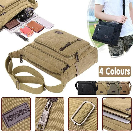 Retro Canvas Messenger Bag - Khaki