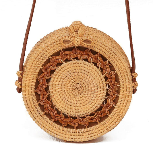 Handmade Round Sunflower Vintage Style Rattan Bag