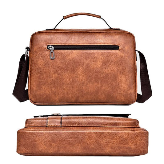 Men's Retro Leather Shoulder Laptop Business Bag - Light Brown