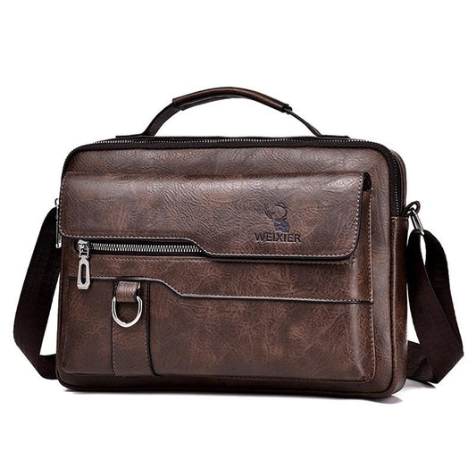 Men's Retro Leather Shoulder Laptop Business Bag -  Dark Brown