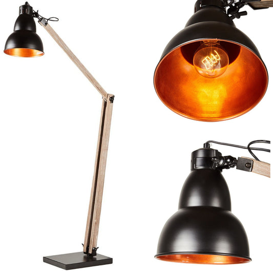Large Wooden Retro Industrial Floor Lamp with Adjustable Light - Matte Black