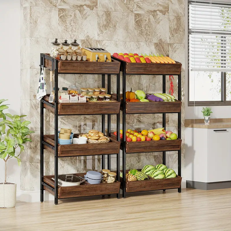 4-Tier Wood Snack Rack Basket - Vintage Brown
