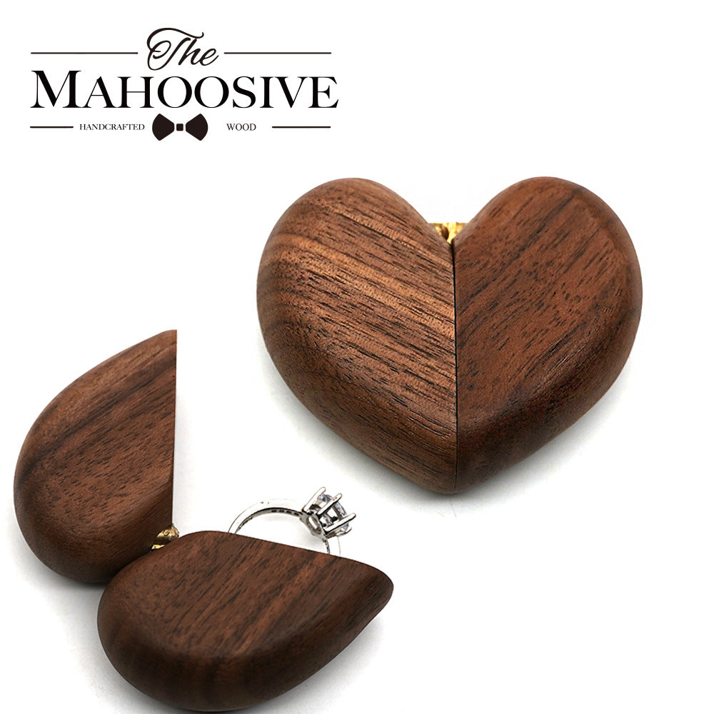 Black Walnut Wood Heart-Shaped Ring Box