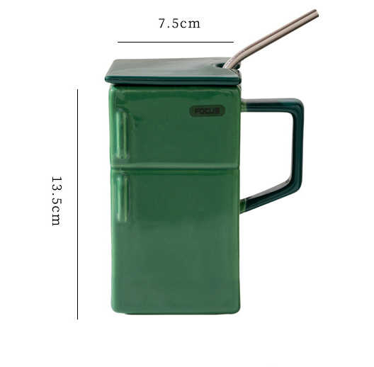 Retro Refrigerator Ceramic Mug with Lid & Straw - Green