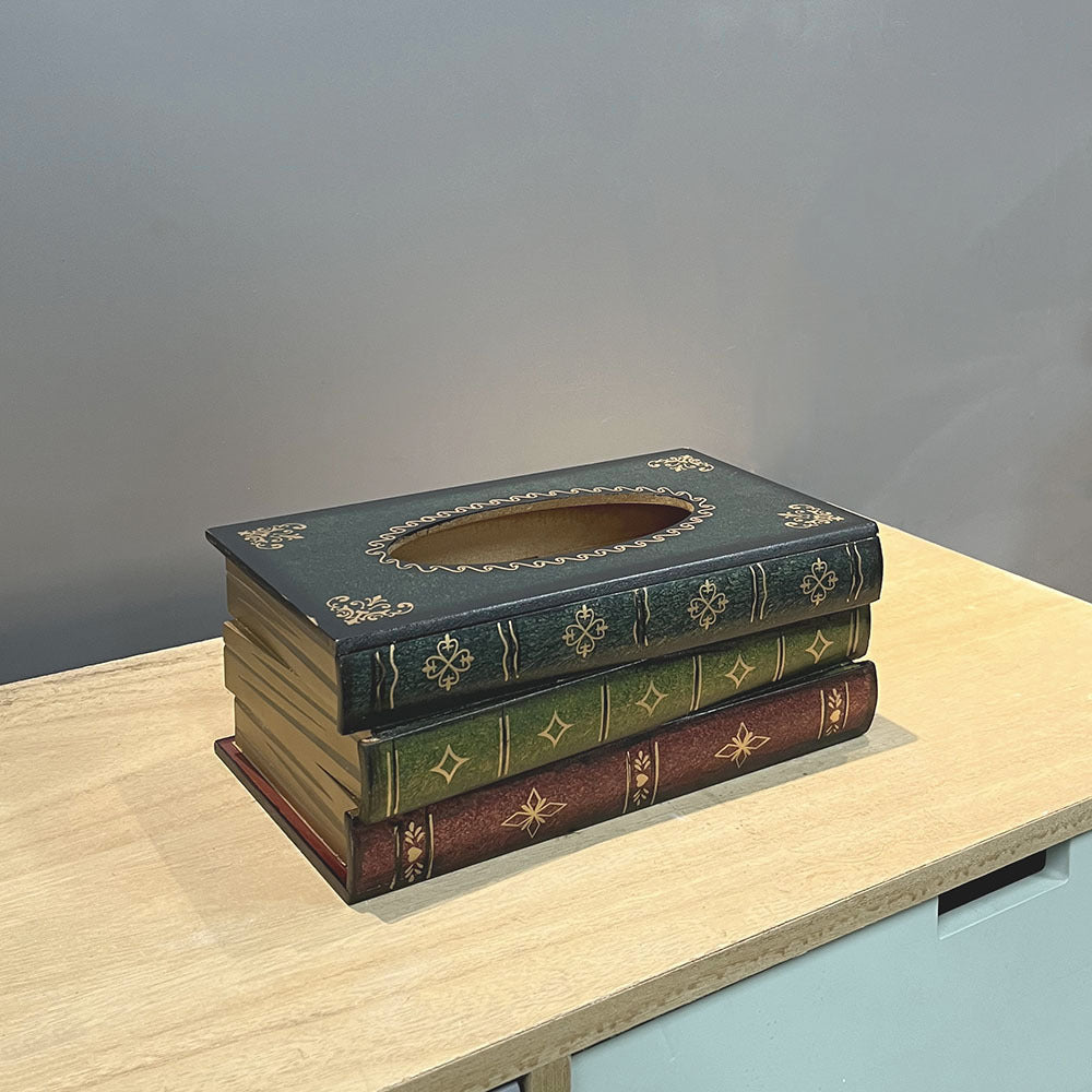 Vintage Style Wooden Book Tissue Box - Dark Blue