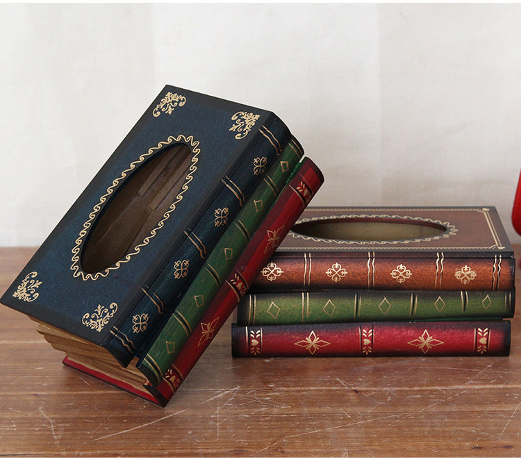 Vintage Style Wooden Book Tissue Box - Dark Blue