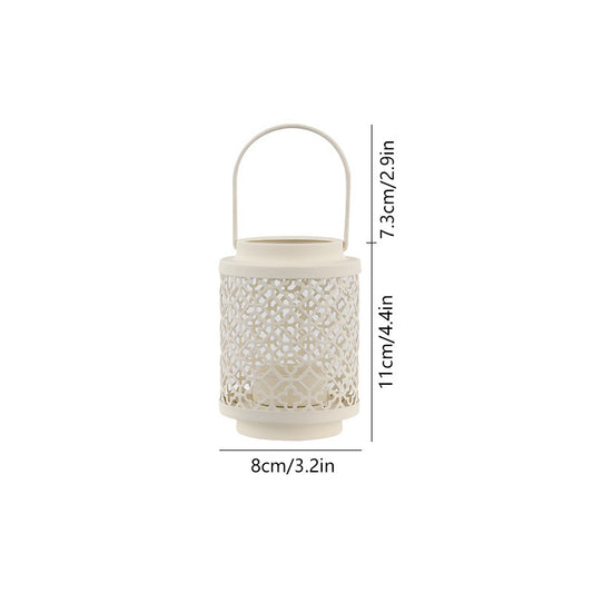 Vintage Style Iron Candle Lantern - White