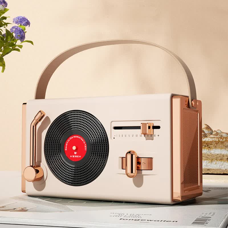 Retro Record Player Style Wireless Bluetooth Speaker - Beige