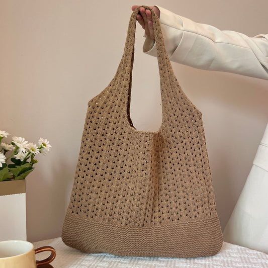 Handwoven Knitted Tote Bag - Coffee