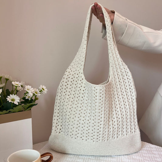 Handwoven Knitted Tote Bag - White