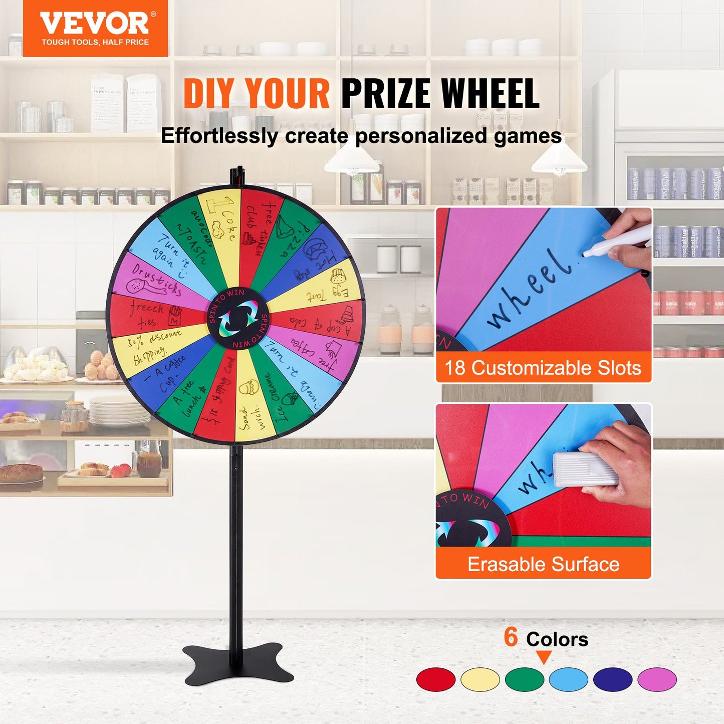 Vevor Spinning Prize Wheel with Dry Erase